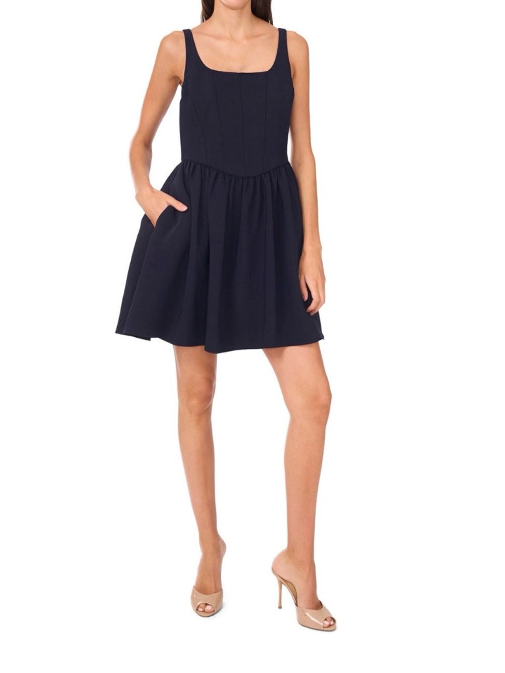 CeCe Navy Women's Sleeveless Corset Bodice Mini Fit & Flare Dress NWT